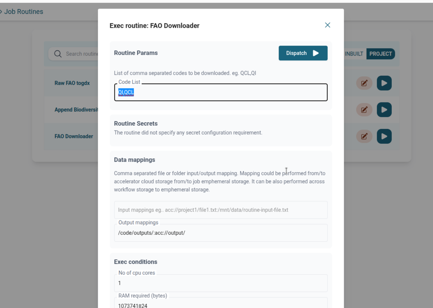 FAO Downloader Form in UI