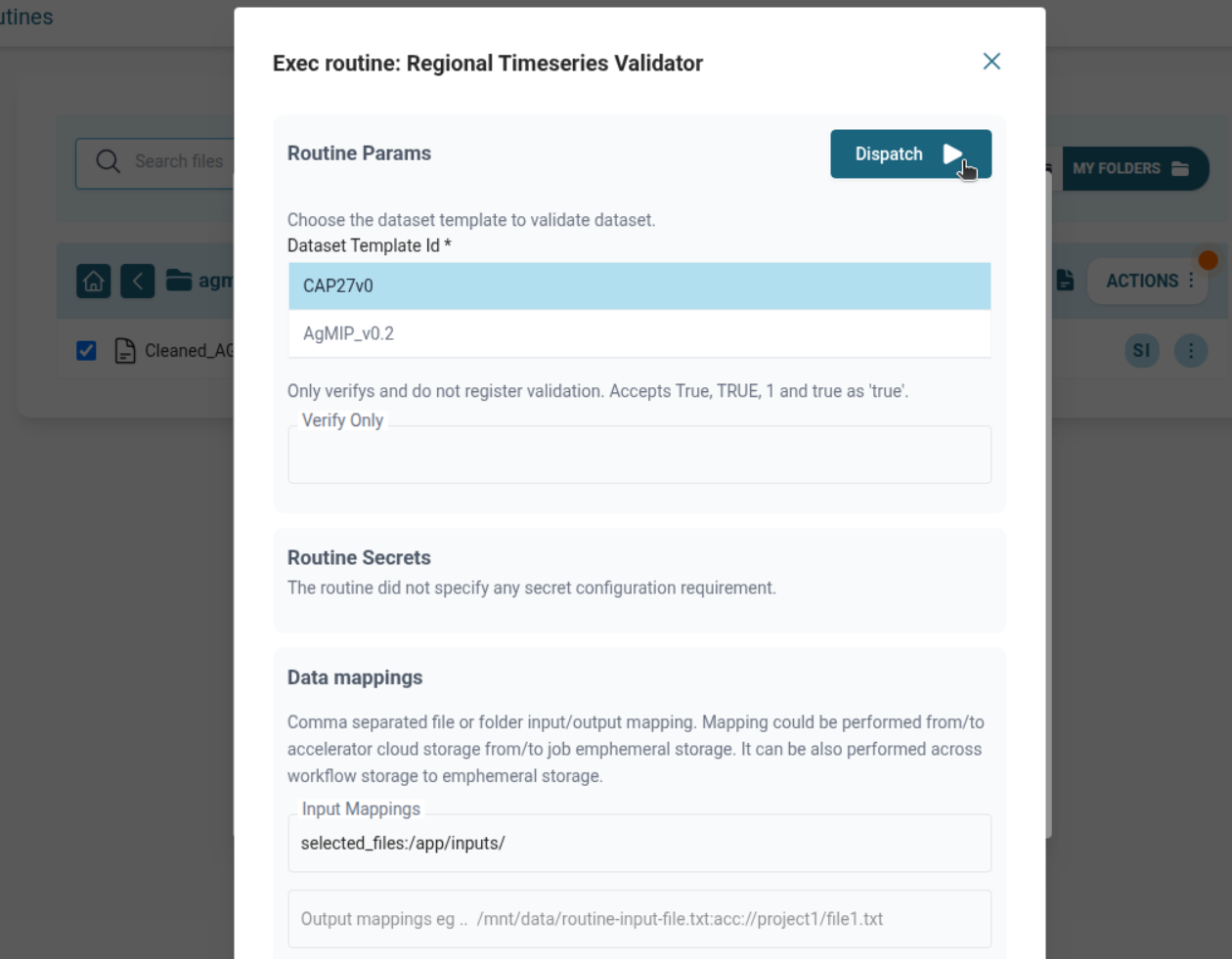 Regional Timeseries Validator Dispatch Form in UI